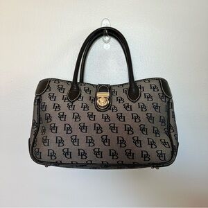 Dooney & Bourke Black and Gray Satchel with Monogram Design and Silver Hardware